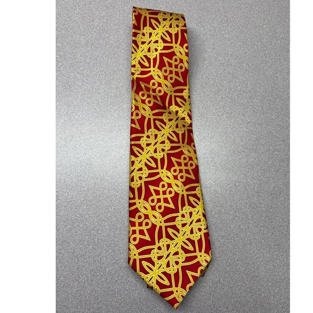 SetaZone Red Yellow Abstract 100% Silk Tie